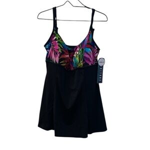 Longitude Swimsuits For All Vibrant Print Swim One Piece Dress Padded Bra Size16